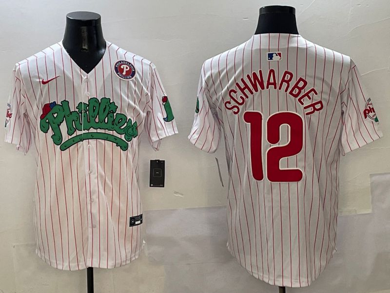 Men Philadelphia Phillies #12 Schwarber White Stripe Fourth generation Joint Name Nike 2025 MLB Jersey style 6->philadelphia phillies->MLB Jersey